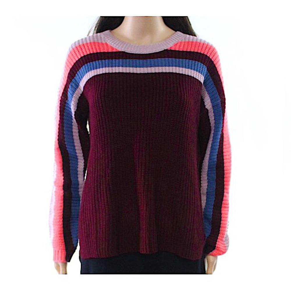 🤎 Pink Rose Burgundy Multi Colored Long-Sleeve Crew Neck Sweater